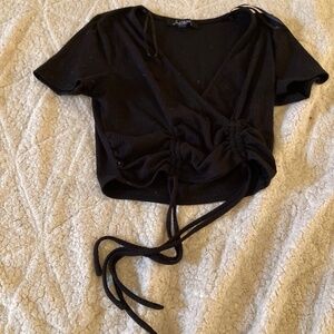 Black Drawstrings Crop-Top Small V-Neck